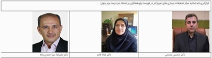 قرارگیری نام جناب آقای دکتر علیرضا میراحمدی زاده، سرکارخانم دکتر هاله قائم و جناب آقای دکتر محسن مقدمی در فهرست پژوهشگران پر استناد دو درصد برتر جهان